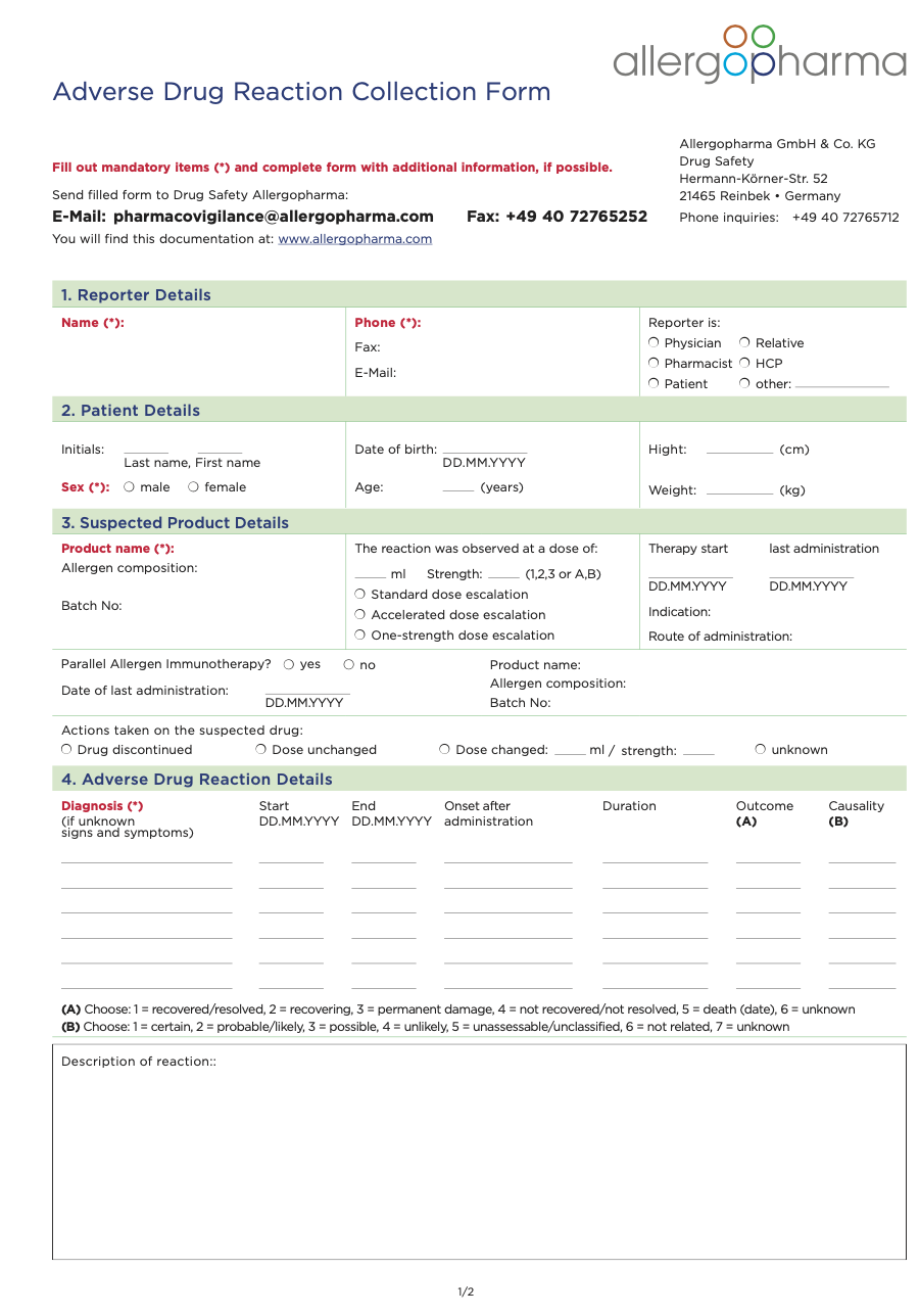 Allergopharma Reporting Of Adverse Drug Reactions